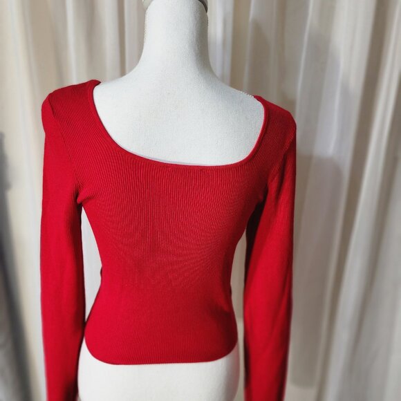 NWT- Ribbed Red Long-Sleeved Sweater - Picture 6 of 8
